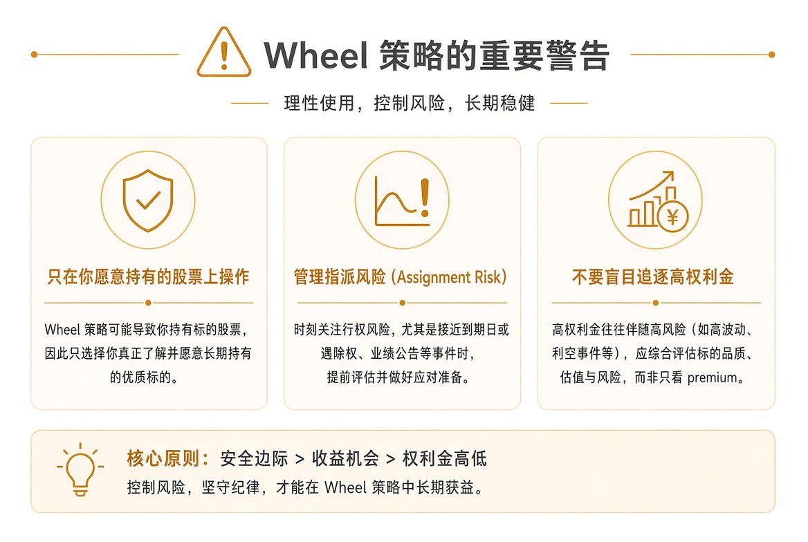 Wheel 警告:只在真正愿意持有的股票上操作,并管理指派与权利金陷阱。